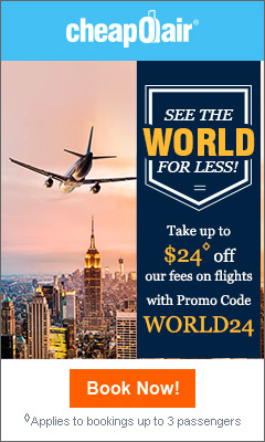 See the World for Less! Save up to $24◊ off our Fees on Flights with code WORLD24