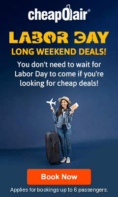 Labor Day Long Weekend Deals! You don't need to wait for Labor Day to come if you're looking for cheap deals! Just enter code LD30 for up to $30 off our fees on flights and be ready to take off. See Deals