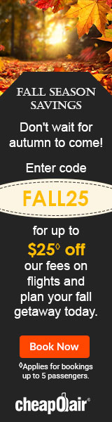 Fall Season! Don't wait for autumn to come! Enter code FALL25 for up to $25 off our fees on flights and plan your fall getaway today.