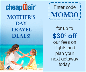Mother's Day Travel Deals! When was the last time you took your mum for a fun getaway? Enter code MOM30 for up to $30 off our fees on flights and be ready to take off.