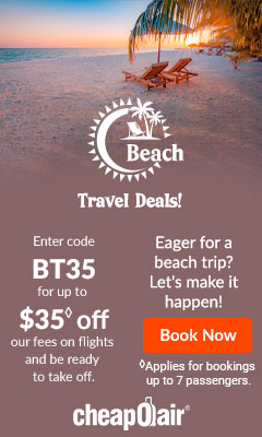 Beach Travel Deals! Eager for a beach trip? Let's make it happen! Enter code BT35 for up to $35 off our fees on flights and be ready to take off.