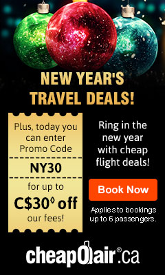 New Year's Travel Deals! Ring in the new year with cheap flight deals! Plus, today you can enter Promo Code NY30 for up to C$30 off our fees!