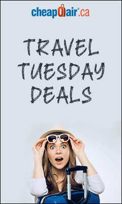 Travel Tuesday Savings Take advantage of our Travel Tuesday promo code and save up to C$25 on our fees. Just enter code TRAVELT25 to save even more on cheap travel deals.