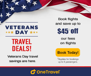 Veterans Day travel savings are here. Book flights and save up to $45◊ on our fees with Promo Code VTRN45. Enter Code & Save