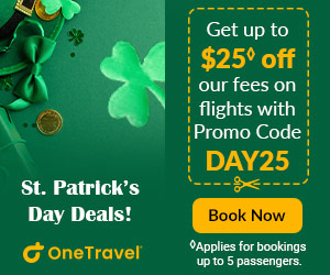 Happy St. Patrick's Day! Get up to $25◊ off our fees on flights with Promo Code DAY25. Enter Code & Save!