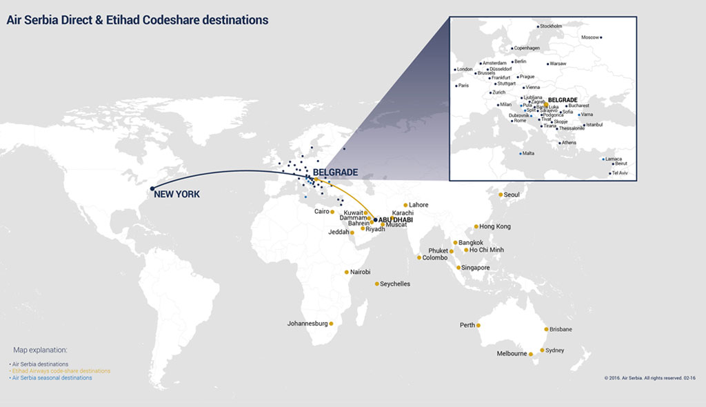 Карта полетов air serbia