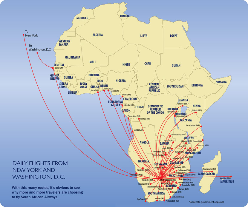 South African Airways Route Map